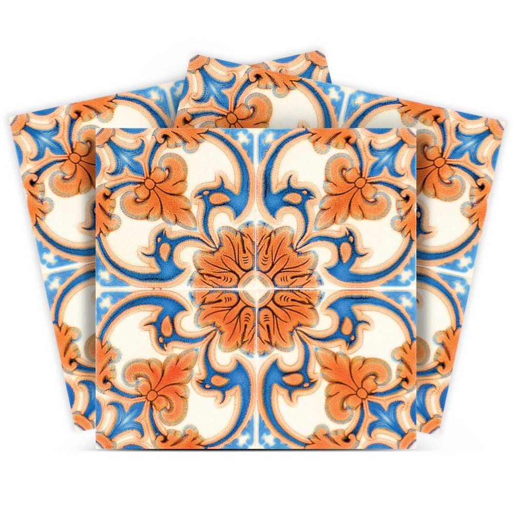 7" x 7" Blue And Orange Peel And Stick Removable Tiles HomeRoots