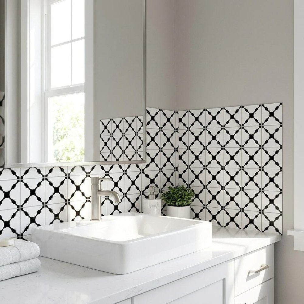 7" x 7" Black And White Peel And Stick Removable Tiles HomeRoots