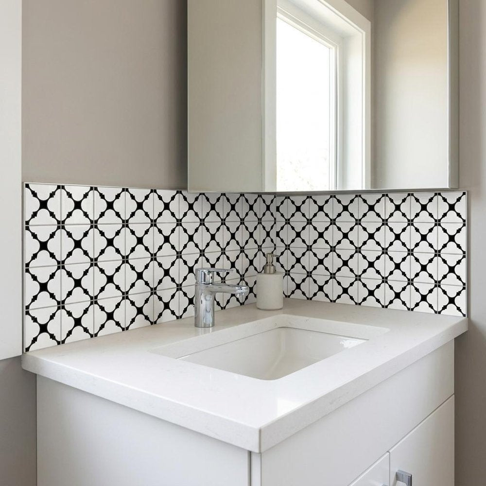 7" x 7" Black And White Peel And Stick Removable Tiles HomeRoots