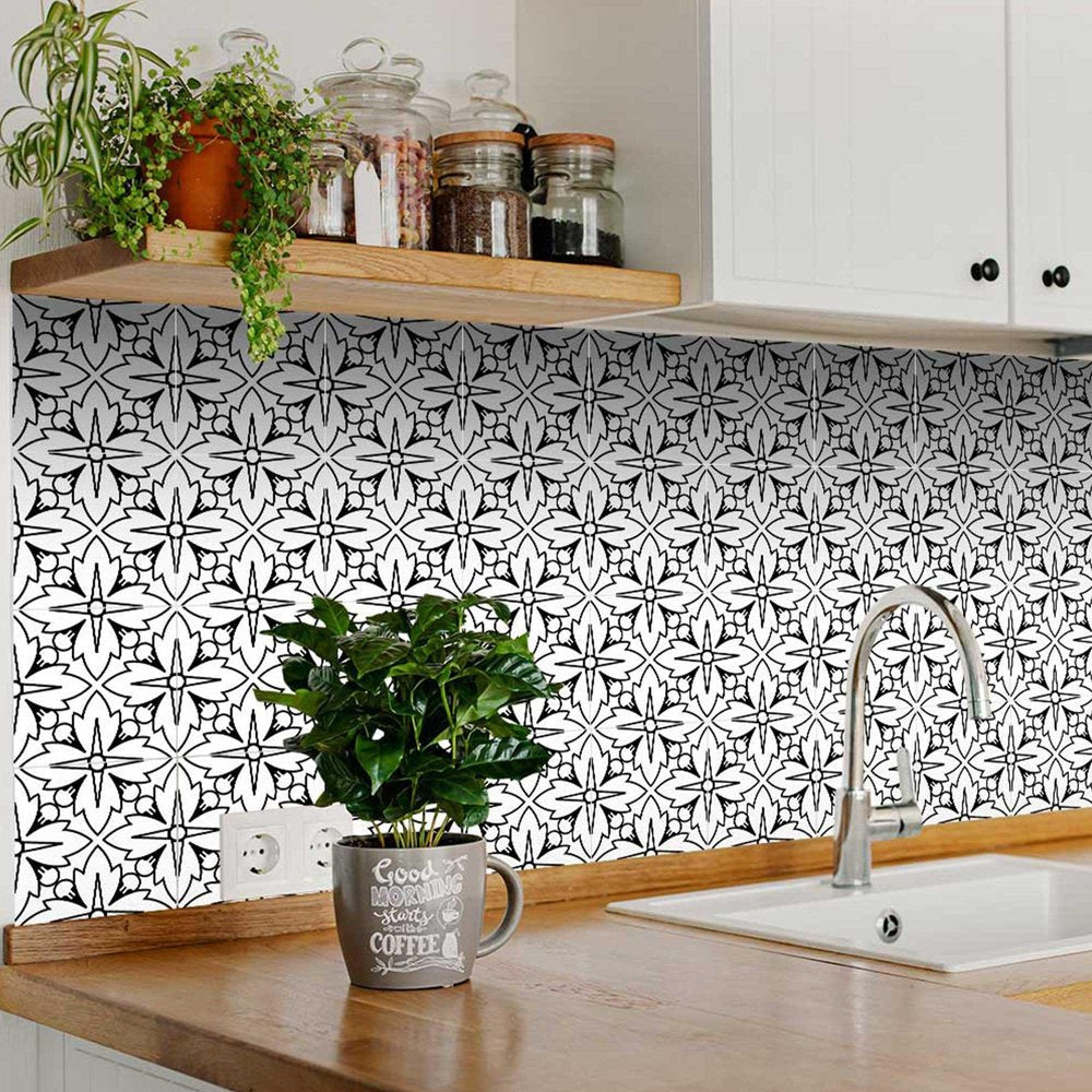 8" x 8" Black And White Vinyl Peel And Stick Removable Tiles HomeRoots