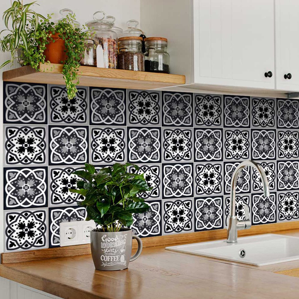 4" X 4" Black White And Gray Baz Peel And Stick Removable Tiles HomeRoots