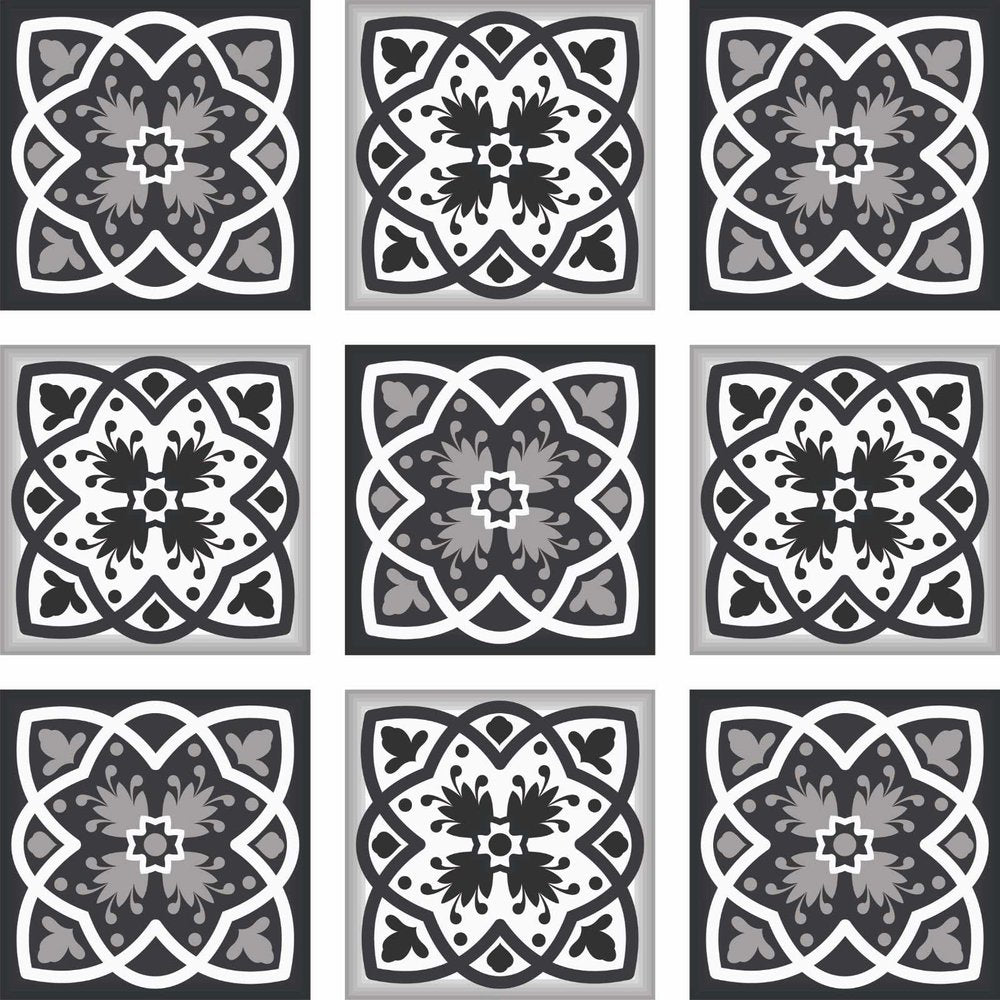 5" X 5" Black White And Gray Baz  Peel And Stick Removable Tiles HomeRoots