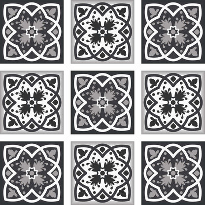 5" X 5" Black White And Gray Baz  Peel And Stick Removable Tiles HomeRoots