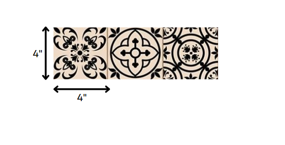 4" X 4" Cream And Black Mosaic Peel And Stick Removable Tiles HomeRoots