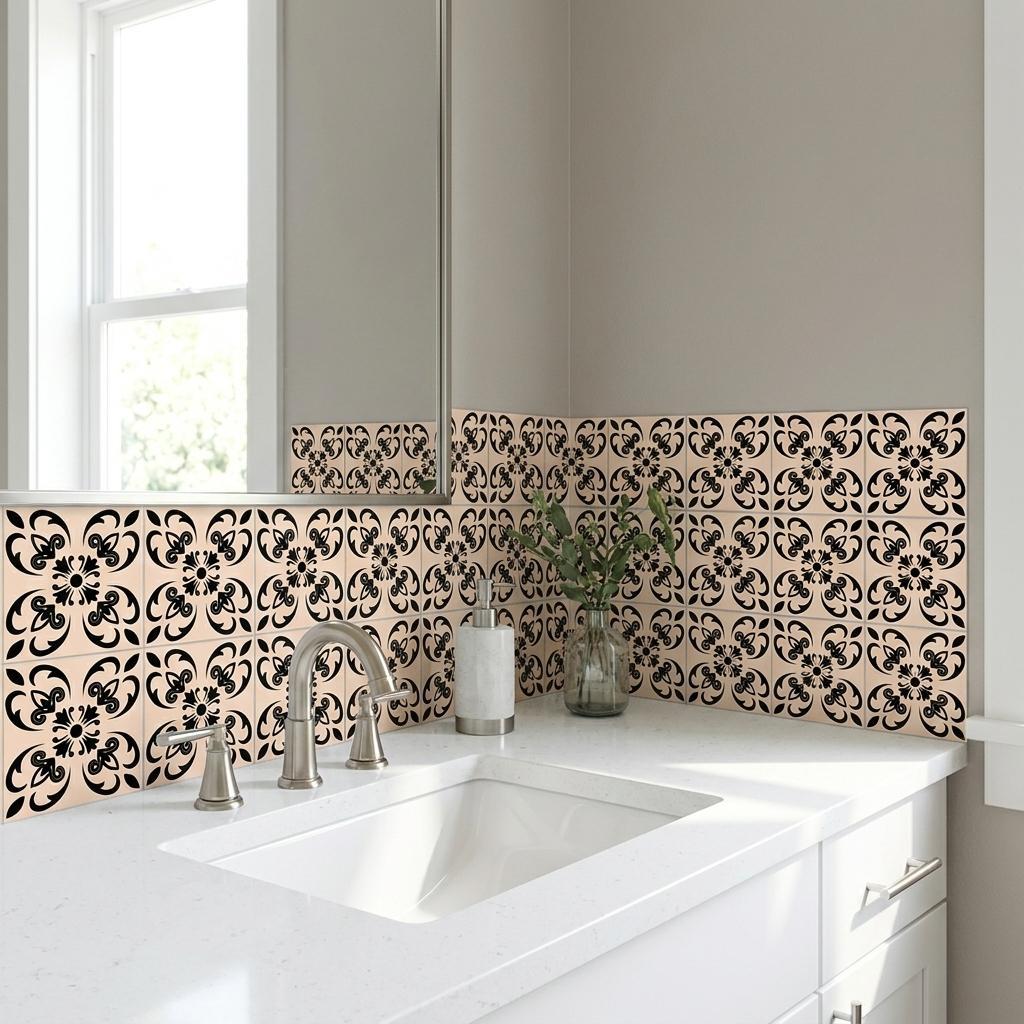 4" X 4" Cream And Black Mosaic Peel And Stick Removable Tiles HomeRoots