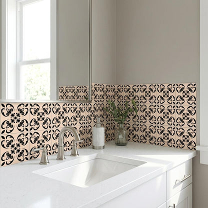 4" X 4" Cream And Black Mosaic Peel And Stick Removable Tiles HomeRoots