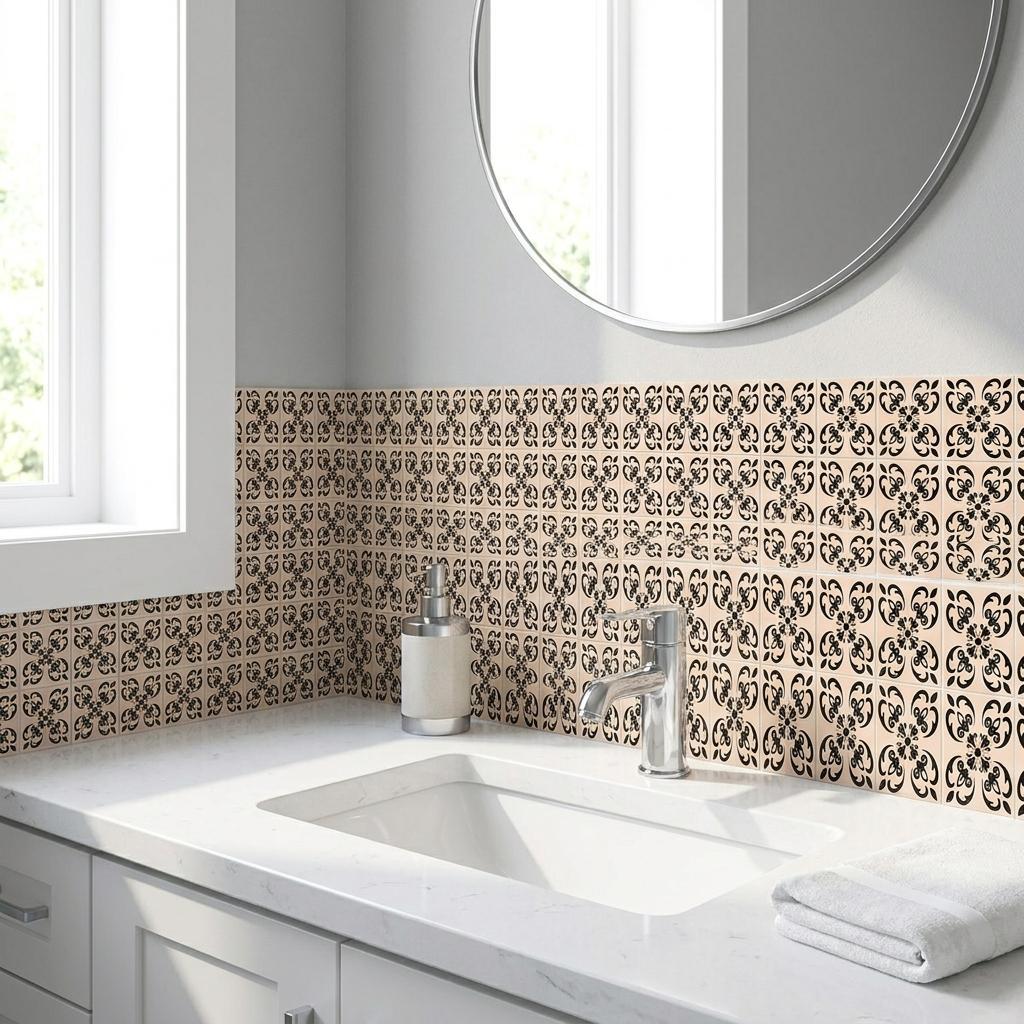 4" X 4" Cream And Black Mosaic Peel And Stick Removable Tiles HomeRoots