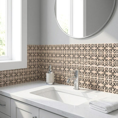 4" X 4" Cream And Black Mosaic Peel And Stick Removable Tiles HomeRoots