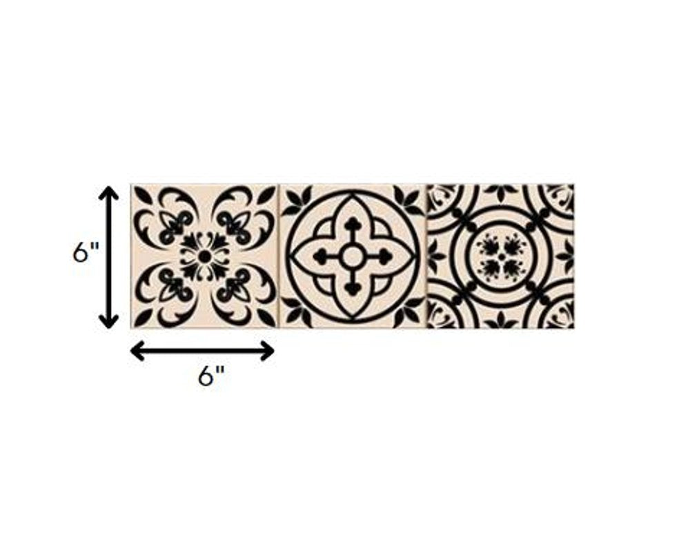 4" X 4" Cream And Black Mosaic Peel And Stick Removable Tiles HomeRoots