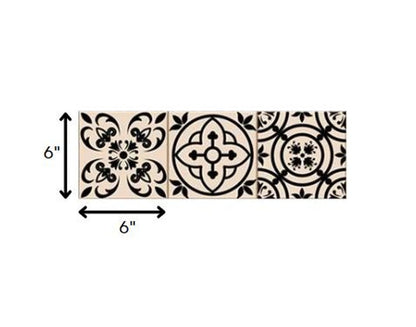 4" X 4" Cream And Black Mosaic Peel And Stick Removable Tiles HomeRoots