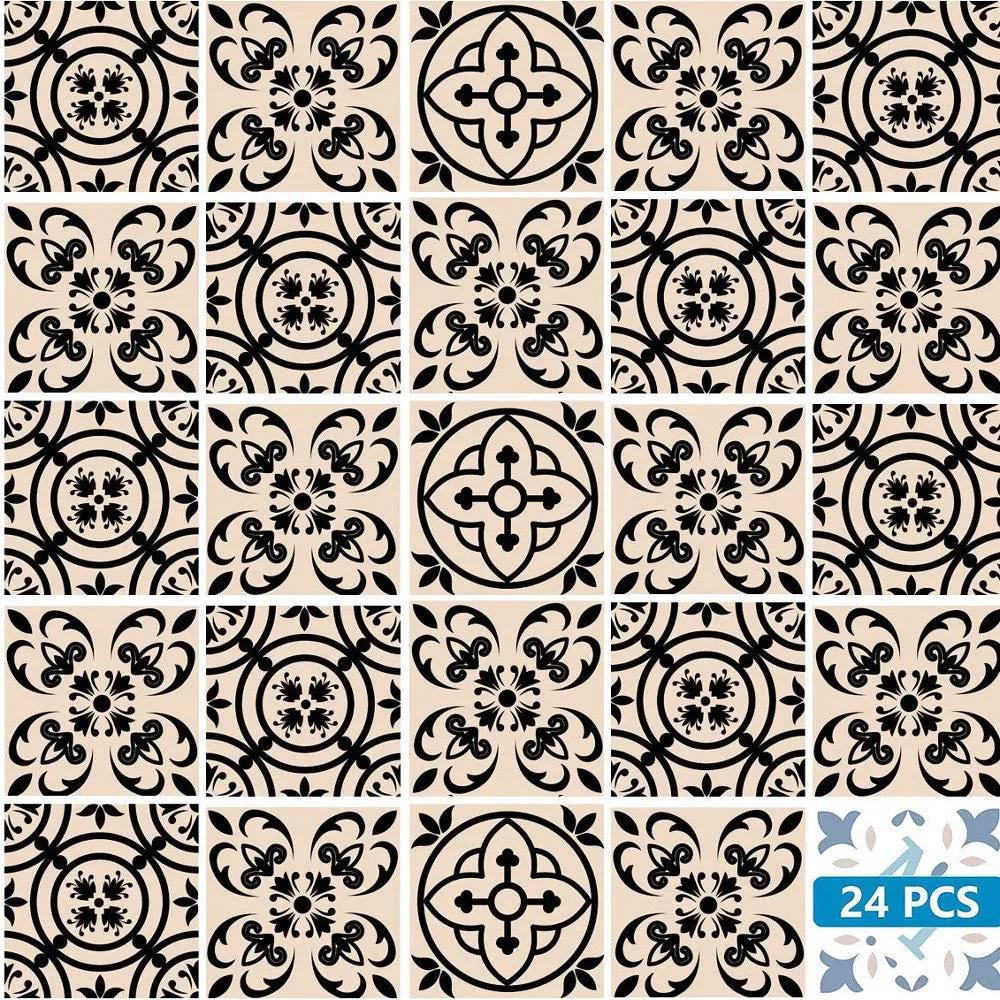 4" X 4" Cream And Black Mosaic Peel And Stick Removable Tiles HomeRoots