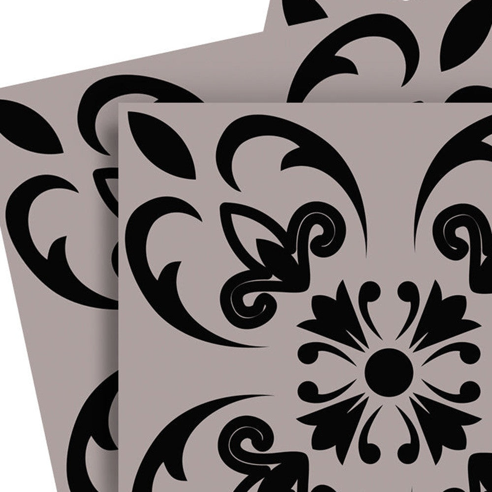 7" X 7" Black And White Orchid Peel And Stick Removable Tiles