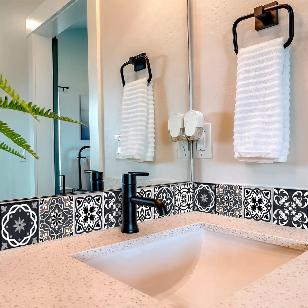 4" X 4" Black White And Tan Peel And Stick Removable Tiles HomeRoots