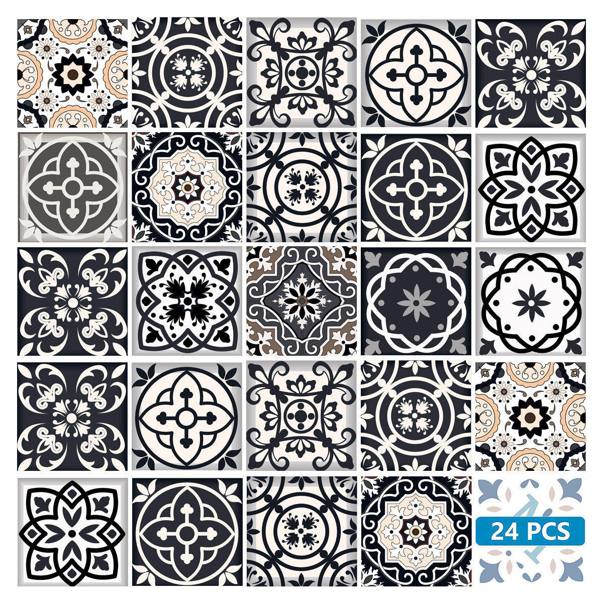 4" X 4" Black White And Tan Peel And Stick Removable Tiles HomeRoots