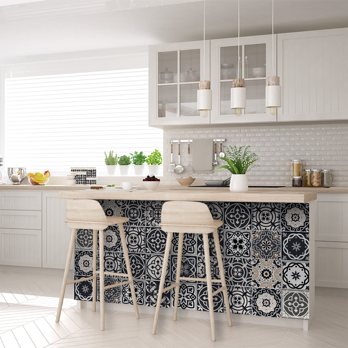 4" X 4" Black White And Tan Peel And Stick Removable Tiles HomeRoots