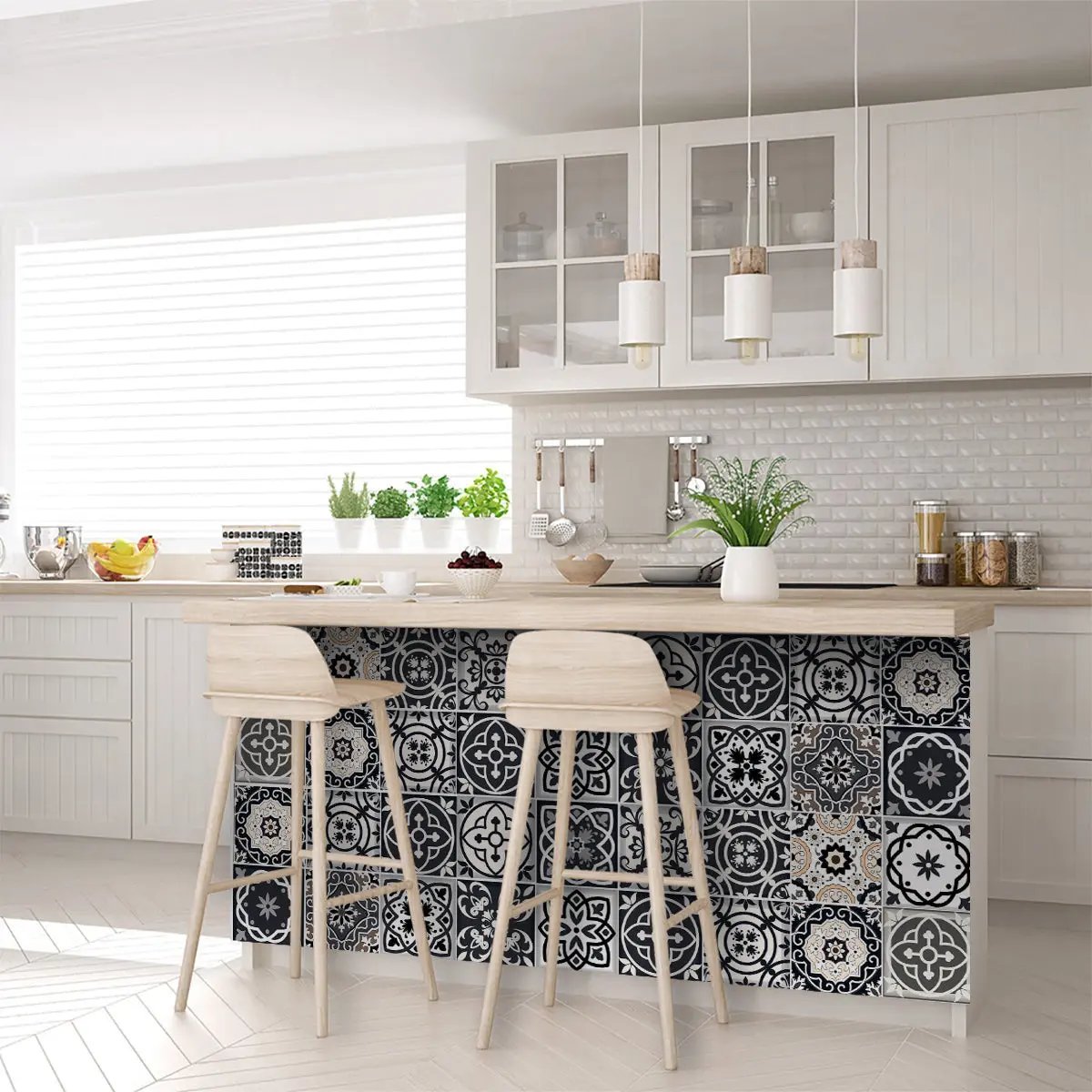 4" X 4" Black White And Tan Peel And Stick Removable Tiles HomeRoots