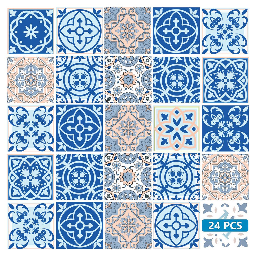 4" X 4" Dark And Light Blue Mosaic Peel And Stick Removable Tiles HomeRoots