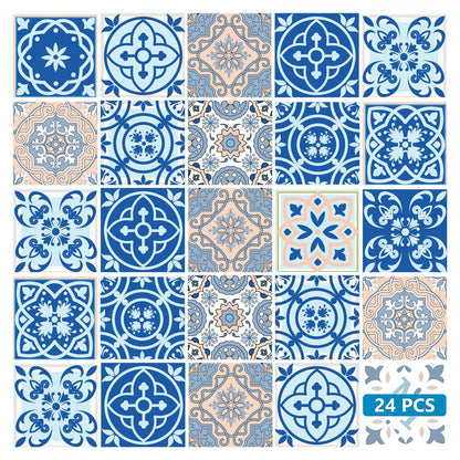 4" X 4" Dark And Light Blue Mosaic Peel And Stick Removable Tiles HomeRoots