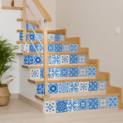 4" X 4" Dark And Light Blue Mosaic Peel And Stick Removable Tiles