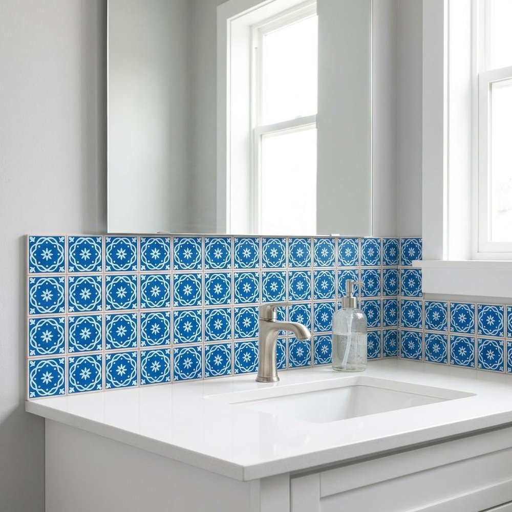 5" X 5" Dark And Light Blue Mosaic Peel And Stick Removable Tiles HomeRoots