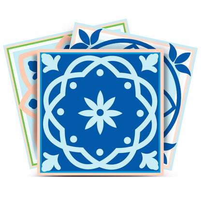 4" X 4" Dark And Light Blue Mosaic Peel And Stick Removable Tiles HomeRoots