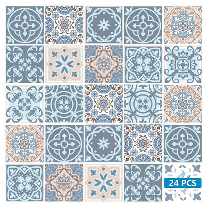 6" X 6" Baby Blue And Peach Mosaic Peel And Stick Removable Tiles HomeRoots