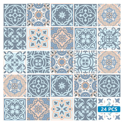 4" X 4" Baby Blue And Peach Mosaic Peel And Stick Removable Tiles