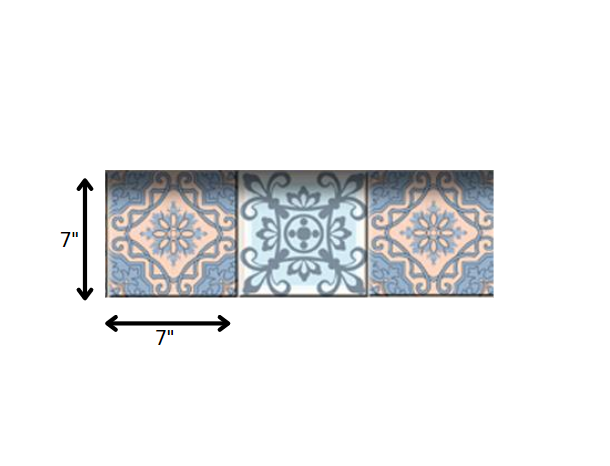 6" X 6" Baby Blue And Peach Mosaic Peel And Stick Removable Tiles HomeRoots