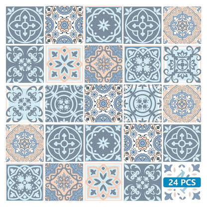 6" X 6" Baby Blue And Peach Mosaic Peel And Stick Removable Tiles HomeRoots