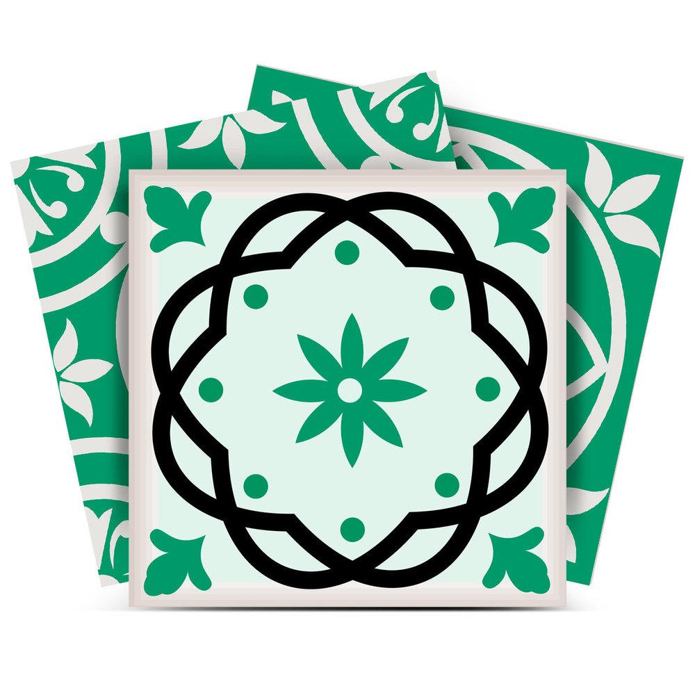7" x 7" Green And White Vinyl Peel And Stick Removable Tiles HomeRoots