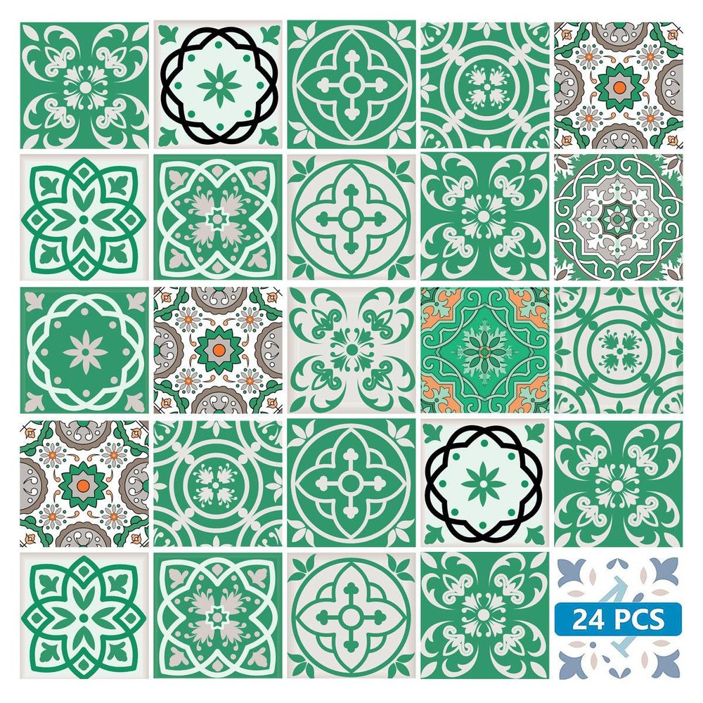 7" x 7" Green And White Vinyl Peel And Stick Removable Tiles HomeRoots