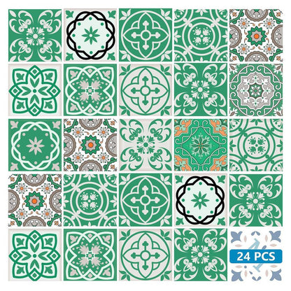 7" x 7" Green And White Vinyl Peel And Stick Removable Tiles HomeRoots
