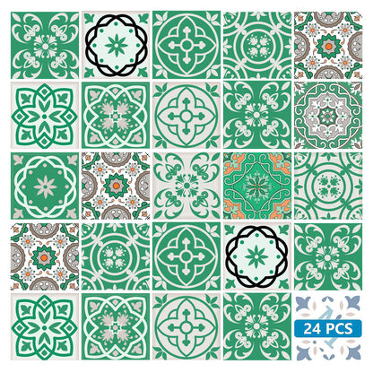 4" X 4" Green And White Mosaic Peel And Stick Removable Tiles