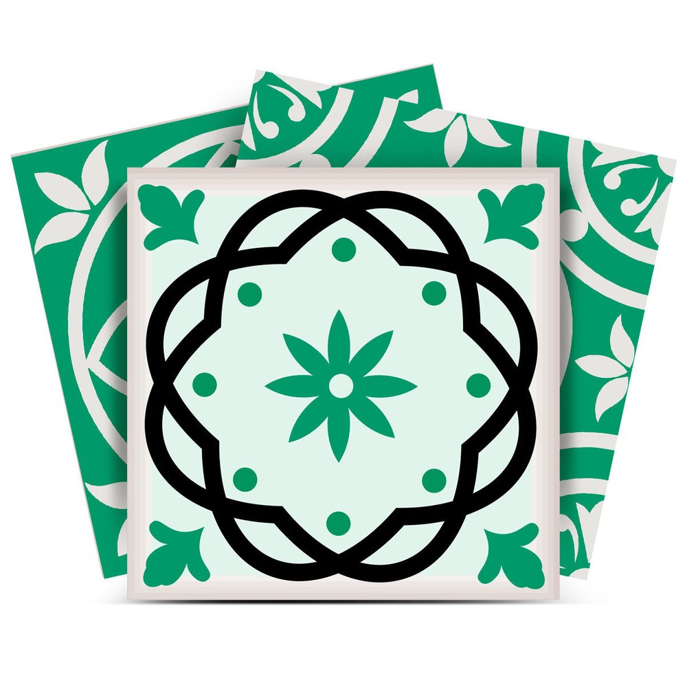 7" x 7" Green And White Vinyl Peel And Stick Removable Tiles HomeRoots