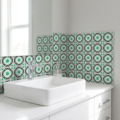 7" x 7" Green And White Vinyl Peel And Stick Removable Tiles HomeRoots