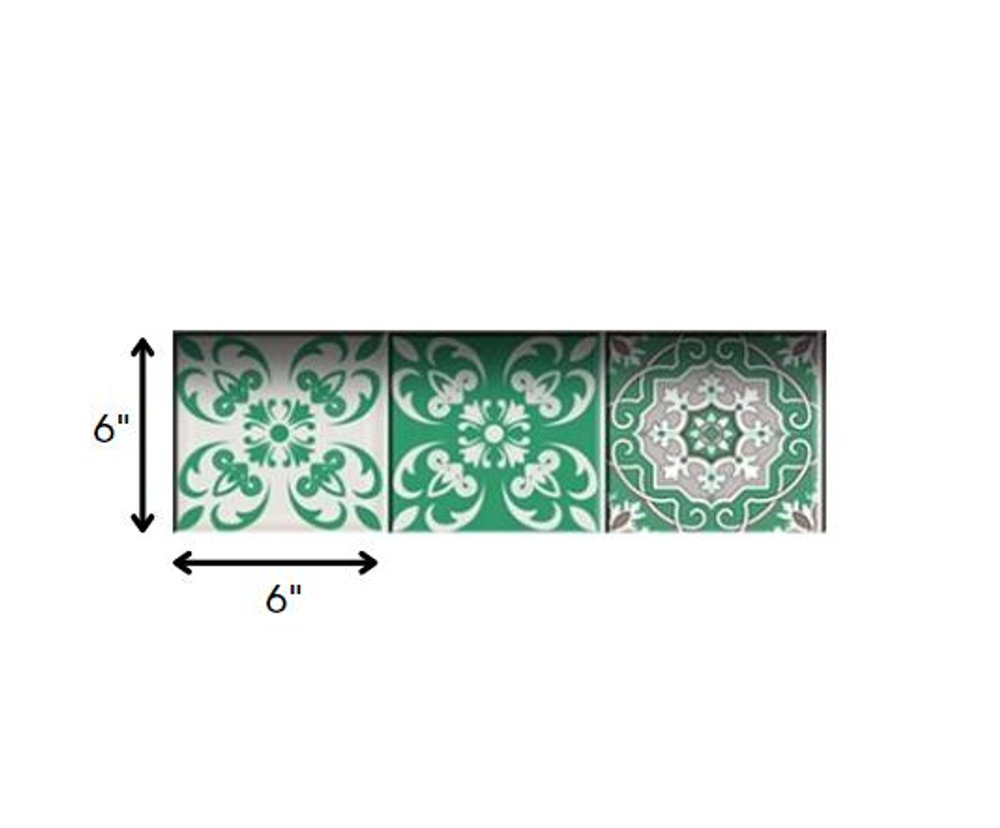 7" x 7" Green And White Vinyl Peel And Stick Removable Tiles HomeRoots