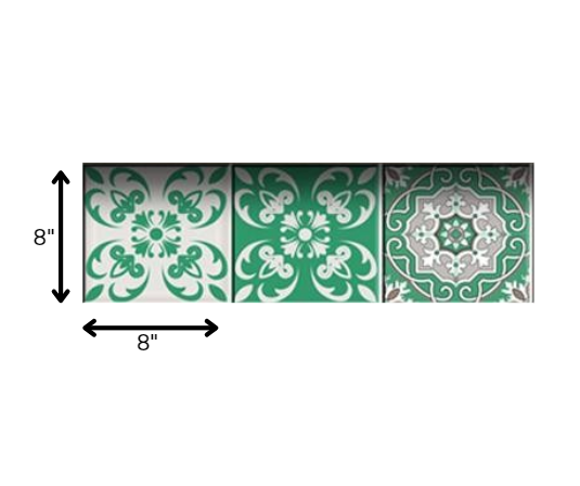 4" X 4" Green And White Mosaic Peel And Stick Removable Tiles