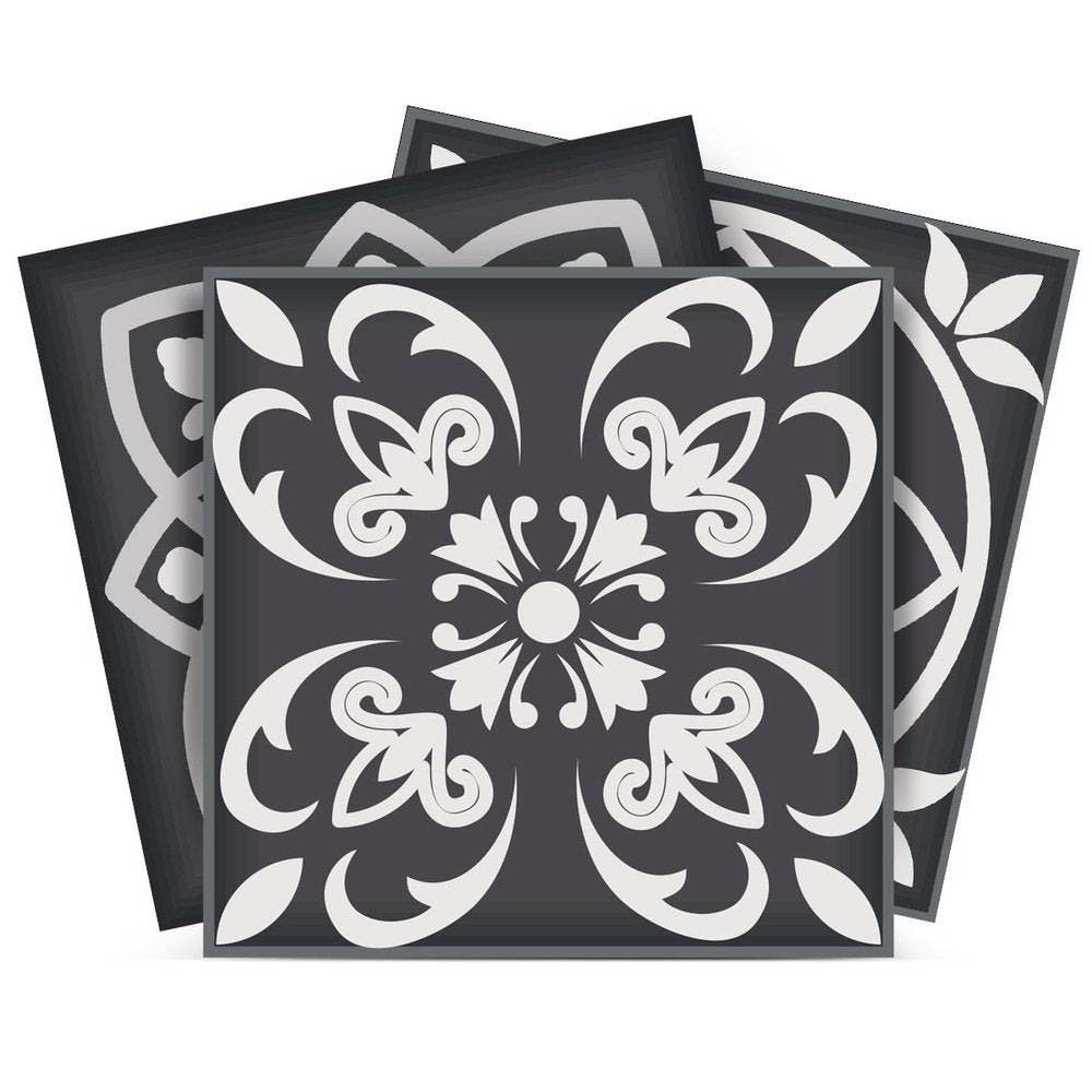 7" x 7" Black Gray And White Vinyl Peel And Stick Removable Tiles HomeRoots