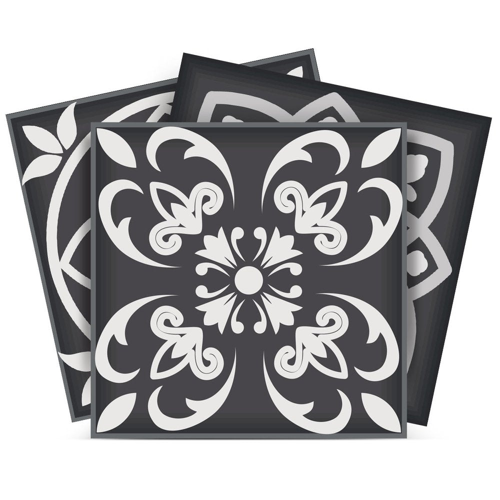 7" x 7" Black Gray And White Vinyl Peel And Stick Removable Tiles HomeRoots