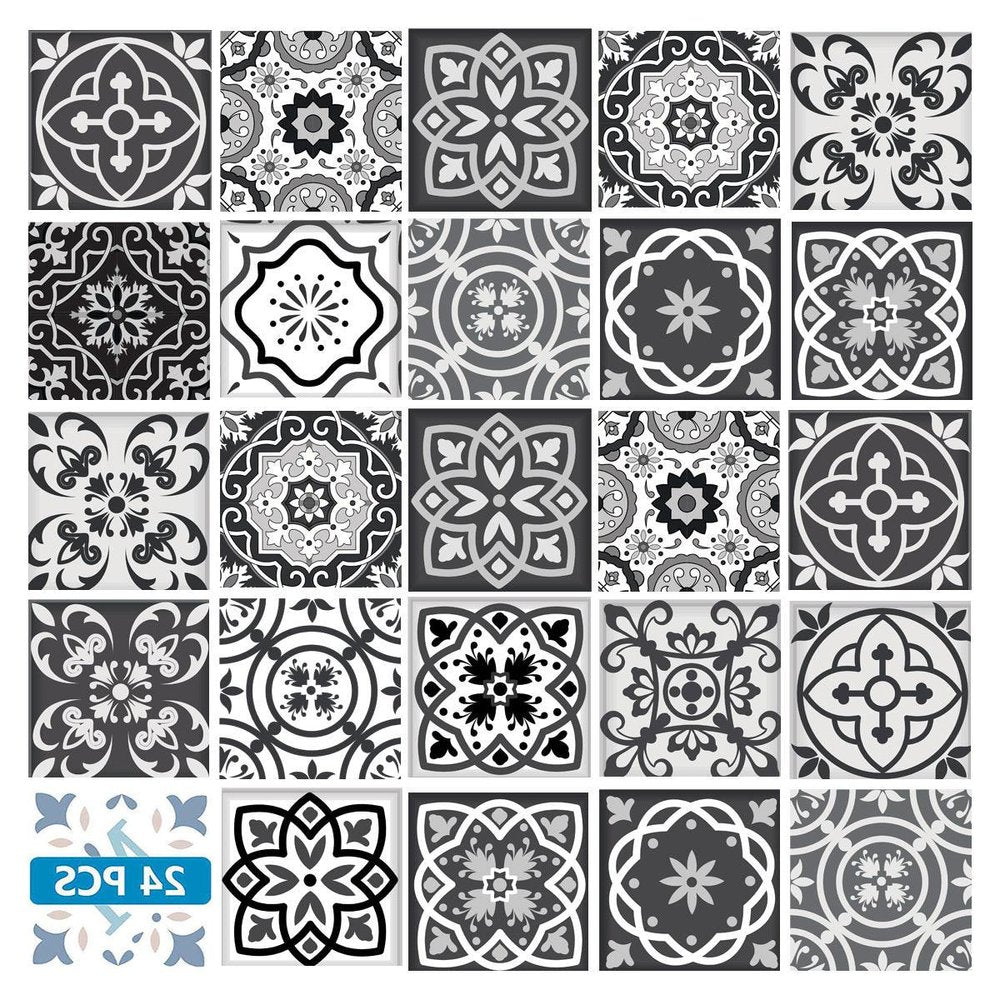 7" x 7" Black Gray And White Vinyl Peel And Stick Removable Tiles HomeRoots