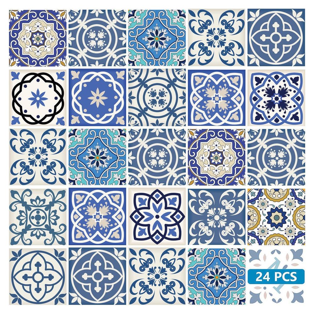 7" x 7" Blue And Gray Vinyl Peel And Stick Removable Tiles HomeRoots