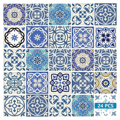 7" x 7" Blue And Gray Vinyl Peel And Stick Removable Tiles HomeRoots