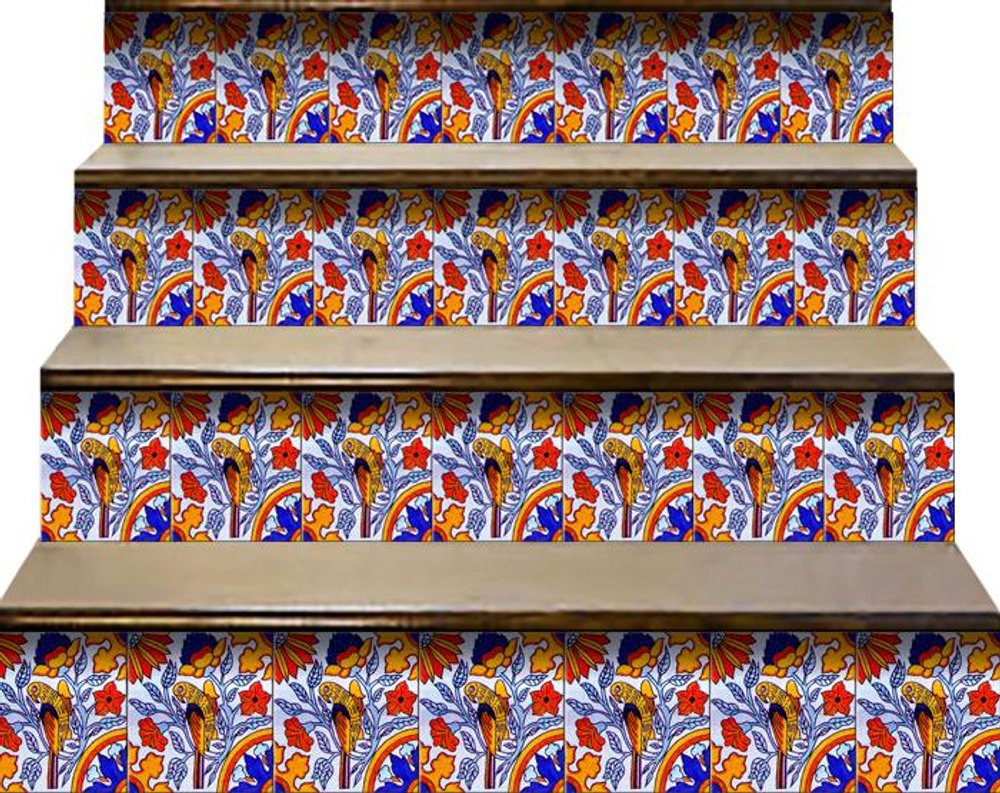 4" X 4" Orange Red And Blue Peel And Stick Removable Tiles HomeRoots