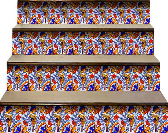 4" X 4" Orange Red And Blue Peel And Stick Removable Tiles HomeRoots