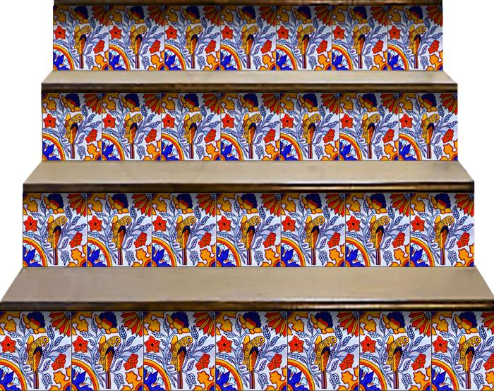 4" X 4" Orange Red And Blue Peel And Stick Removable Tiles HomeRoots