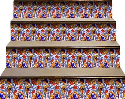 4" X 4" Orange Red And Blue Peel And Stick Removable Tiles HomeRoots