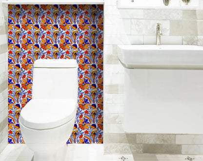 4" X 4" Orange Red And Blue Peel And Stick Removable Tiles HomeRoots