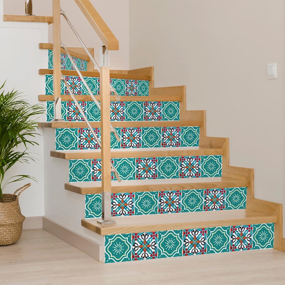 12" x 12" Turquoise Vinyl Arabesque Peel And Stick Removable Tiles HomeRoots