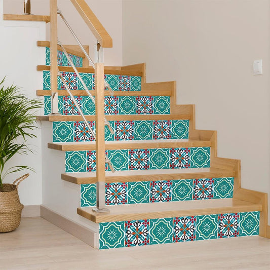 12" x 12" Turquoise Vinyl Arabesque Peel And Stick Removable Tiles HomeRoots