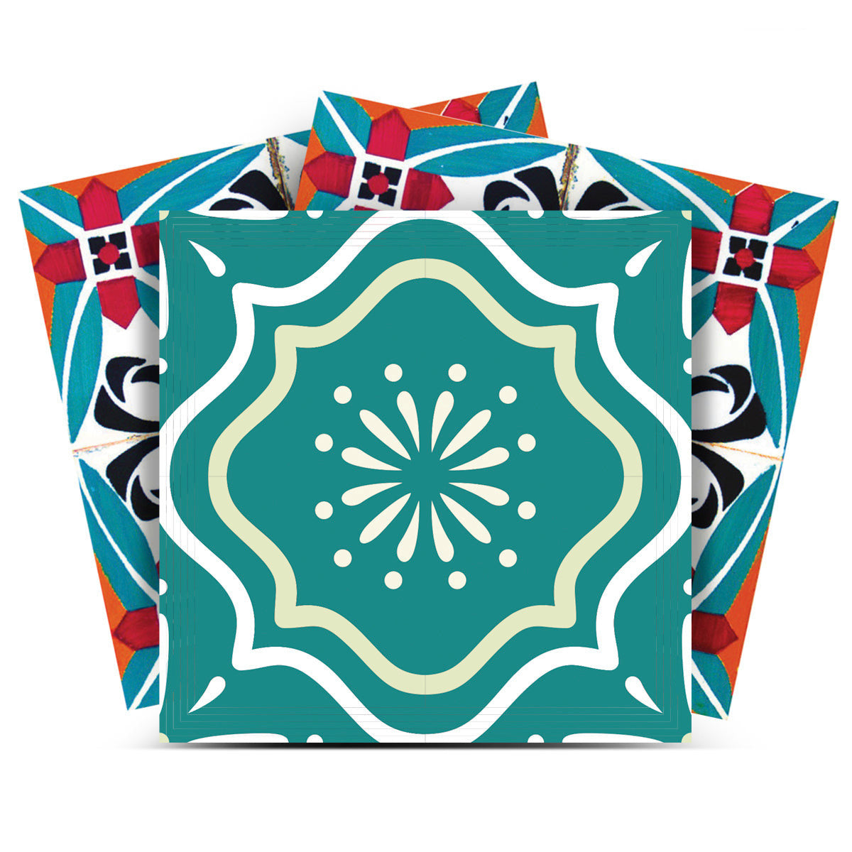 4" X 4" Turq And Terra Cotta Scroll Peel And Stick Removable Tiles HomeRoots